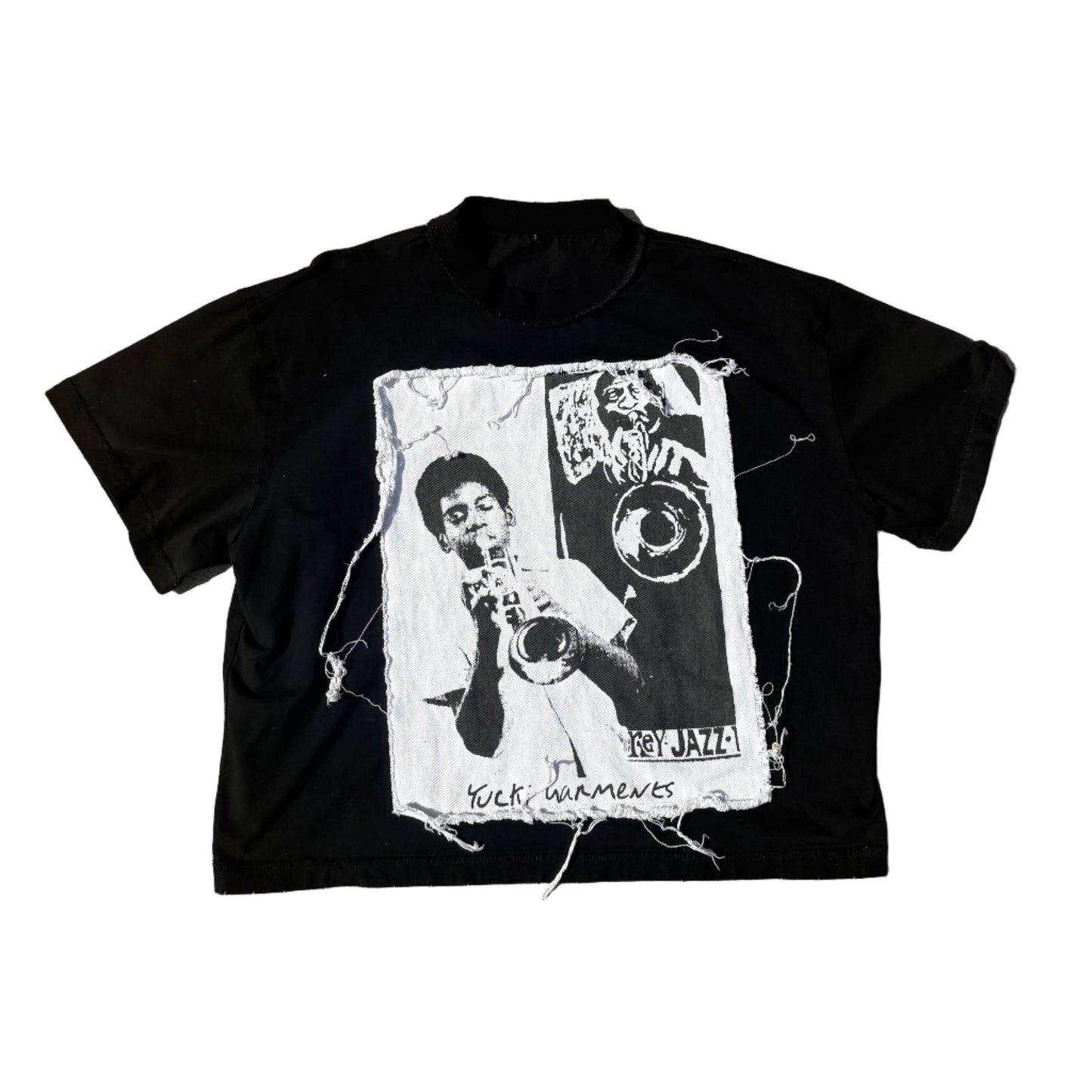 Black Distressed Embroider Tee