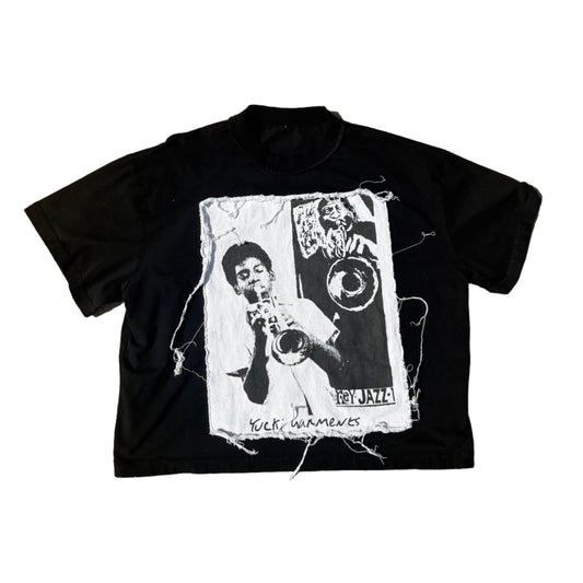 Black Distressed Embroider Tee