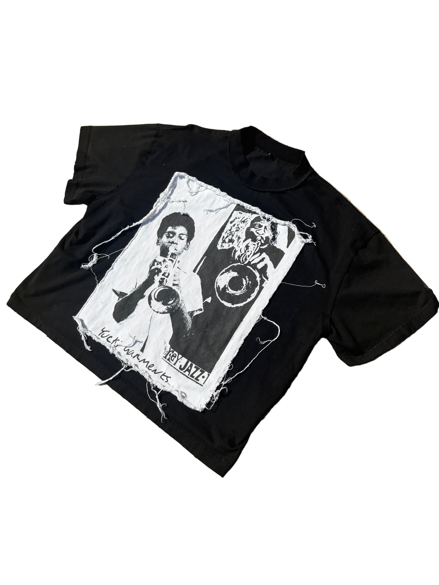 Black Distressed Embroider Tee